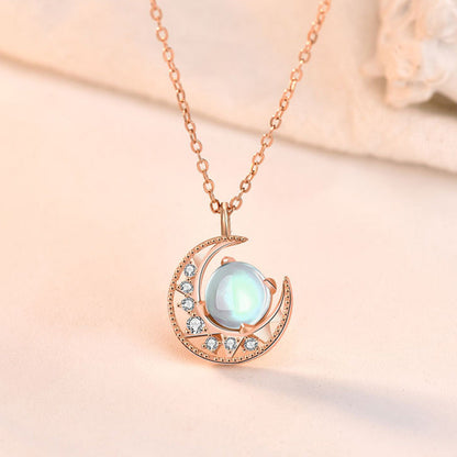 Moonstone Moon Pattern Love Necklace Pendant