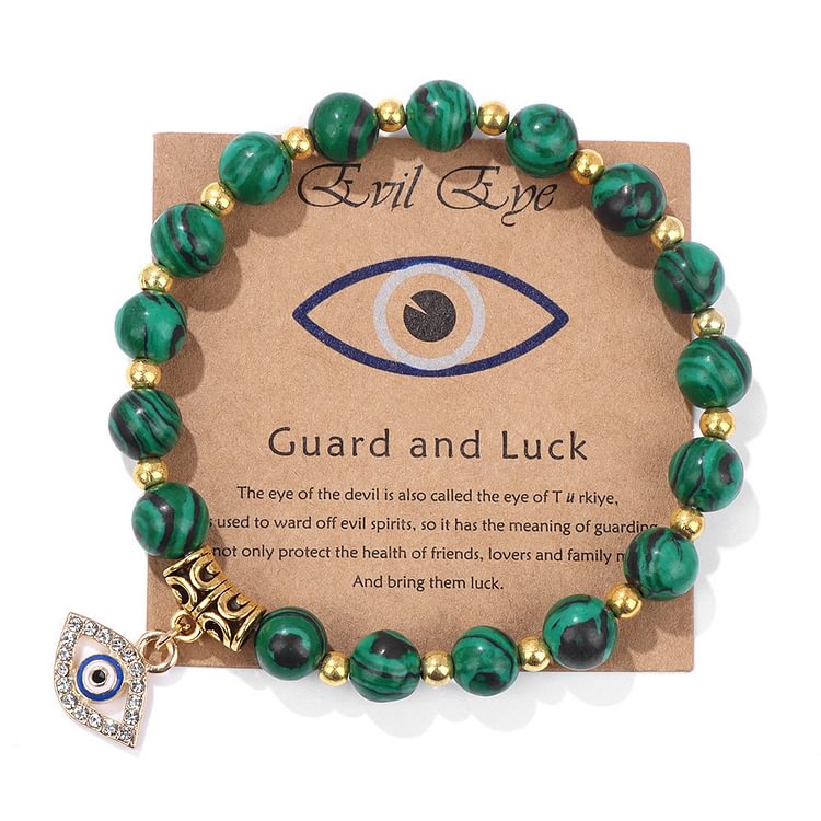 Fluorite & Color Stone Bead Evil Eye Pendant Bracelet