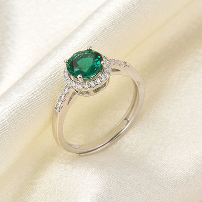 White Gold S925 Silver Olive Cut Emerald Halo Ring