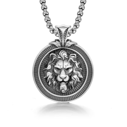 Sterling Silver Hip-Hop Round Male Lion Pendants Necklace