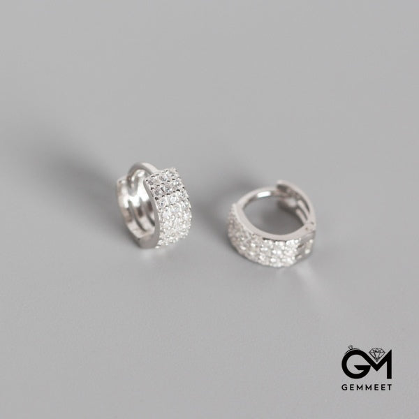 S925 Silver Three Row Zircon Earrings