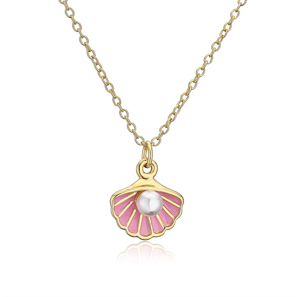 Colorful Shell Shape Pearl Chain Necklace