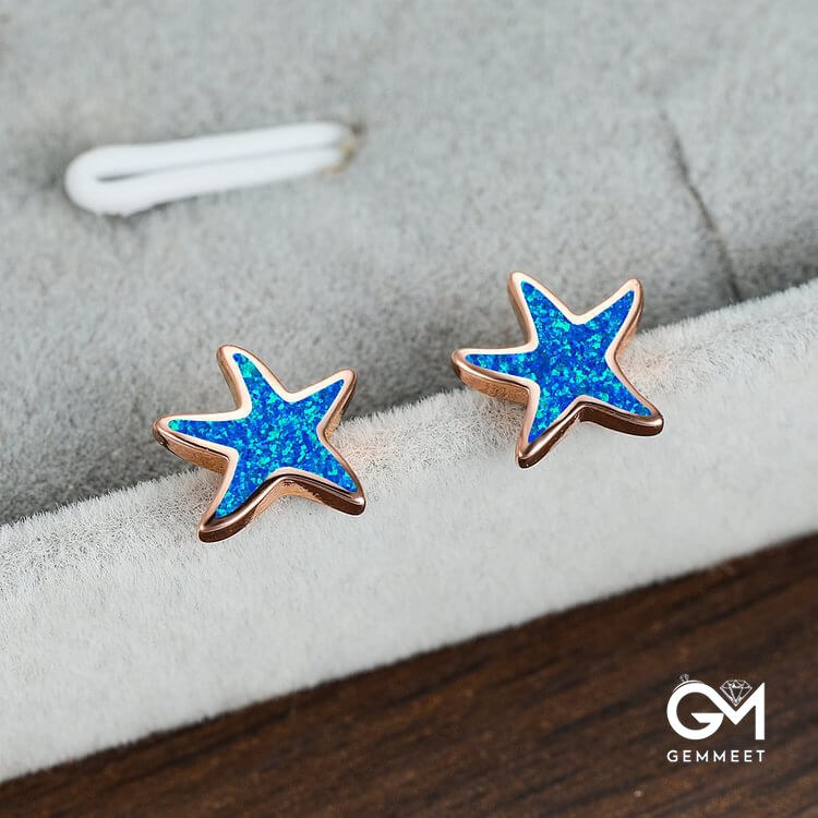 Blue Opal Starfish Earrings