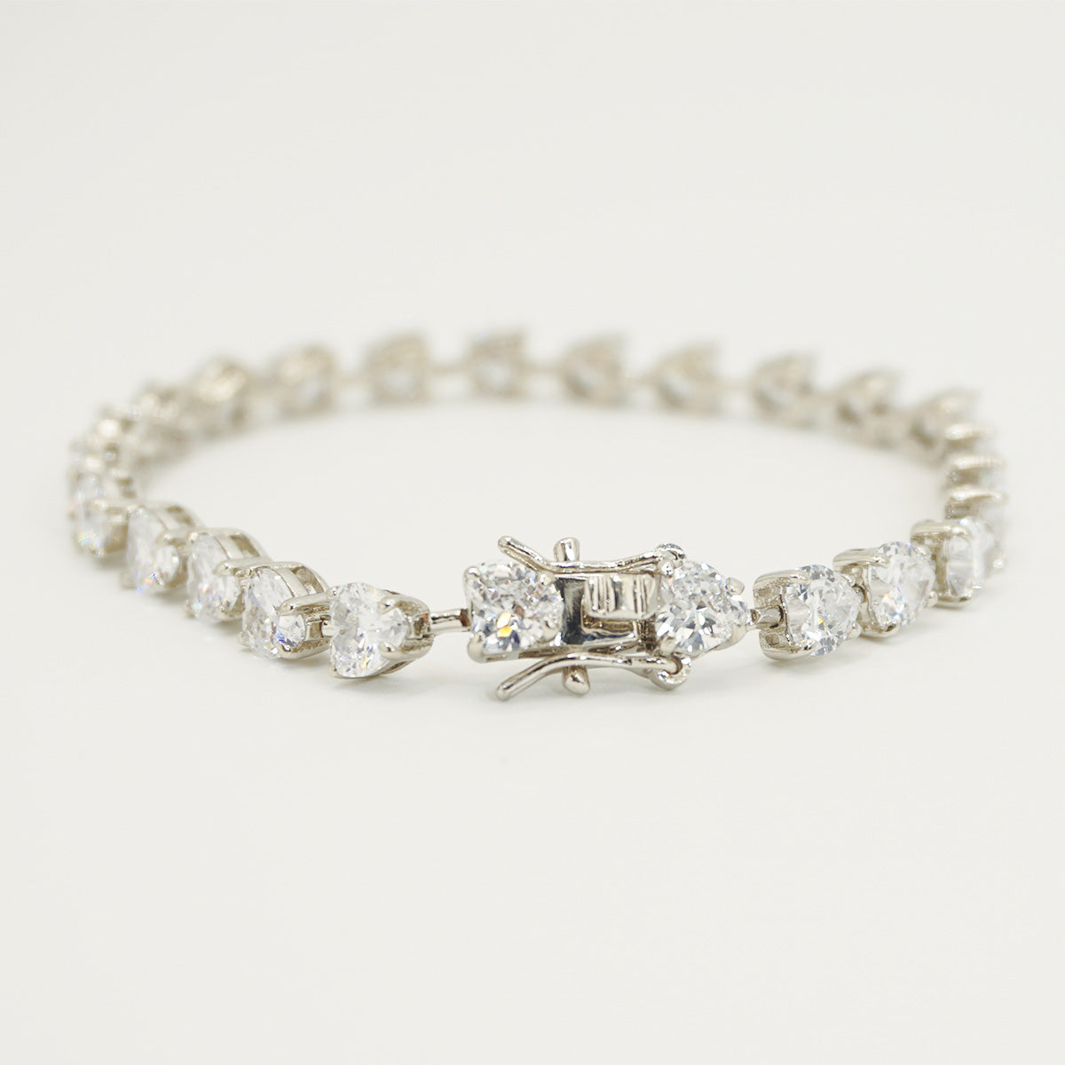 White Gold Heart Cut Stones Plain Bracelet