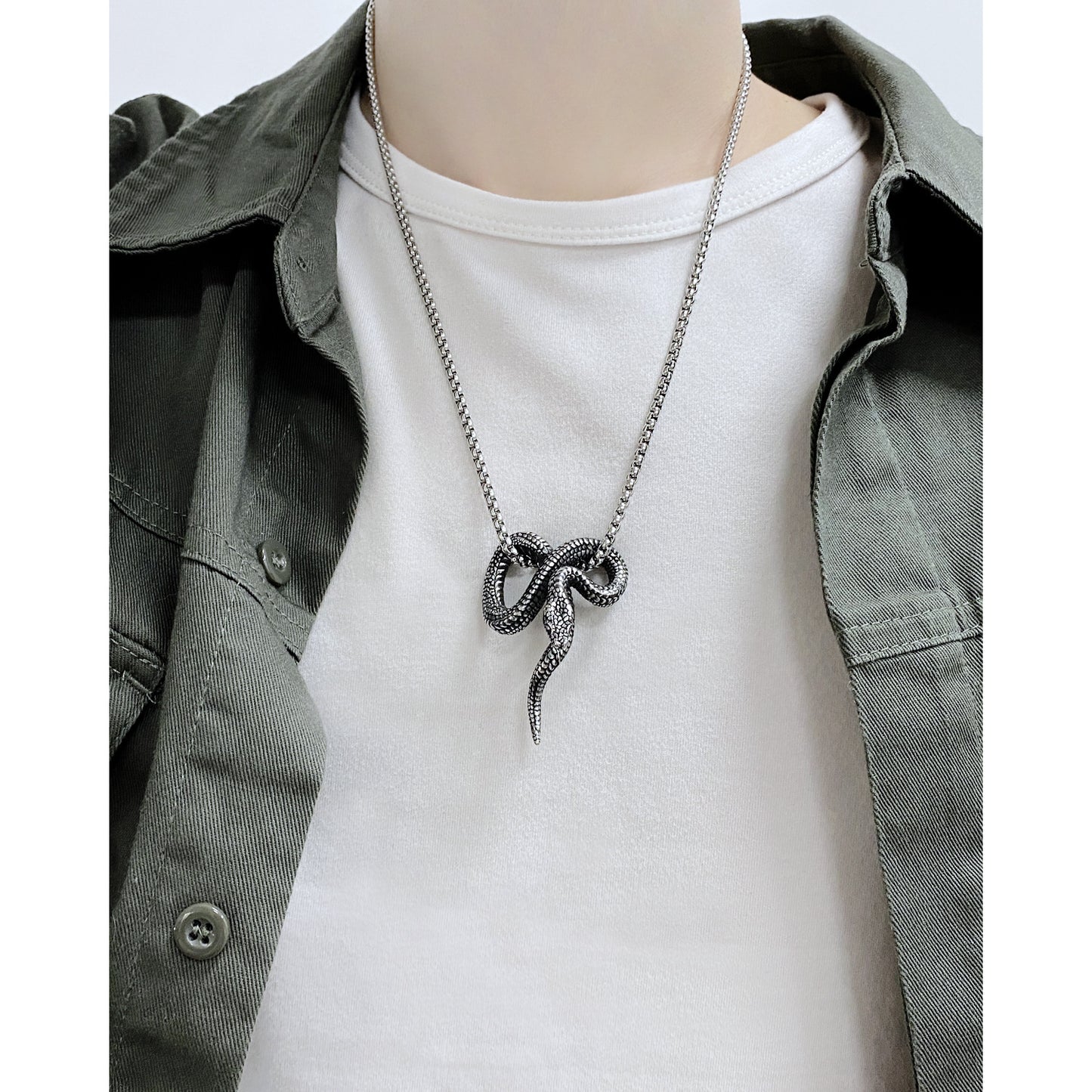 Titanium Steel Snake Pendant Chain Necklace