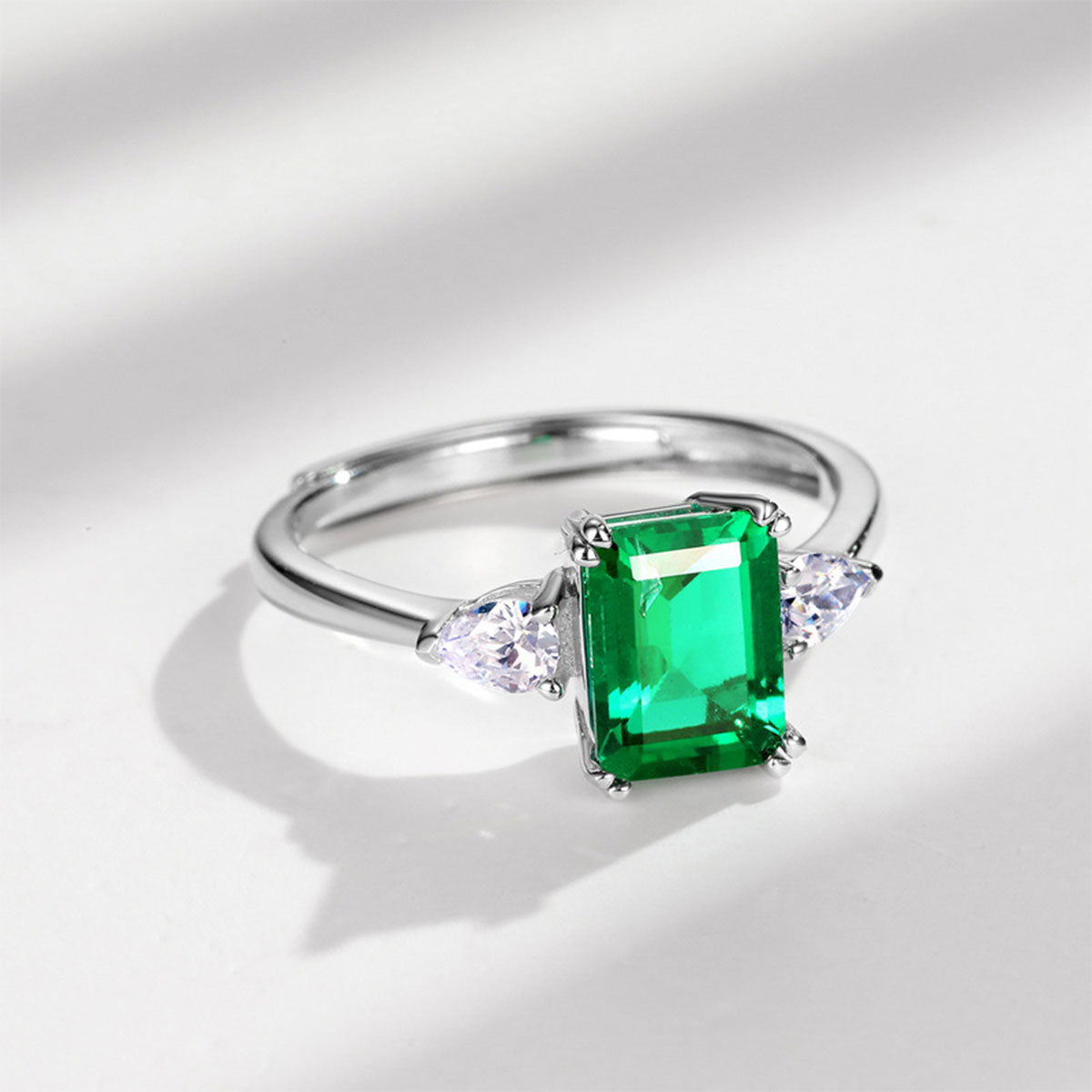 White Gold Square Emerald Adjustable Ring