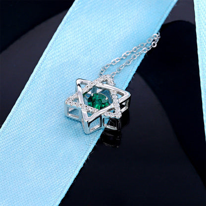 Hollow Magic Hexagram Emerald Beating Pendant Chain