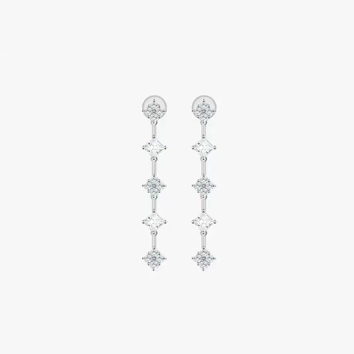 White Gold Tassel Style Link Drop Earrings