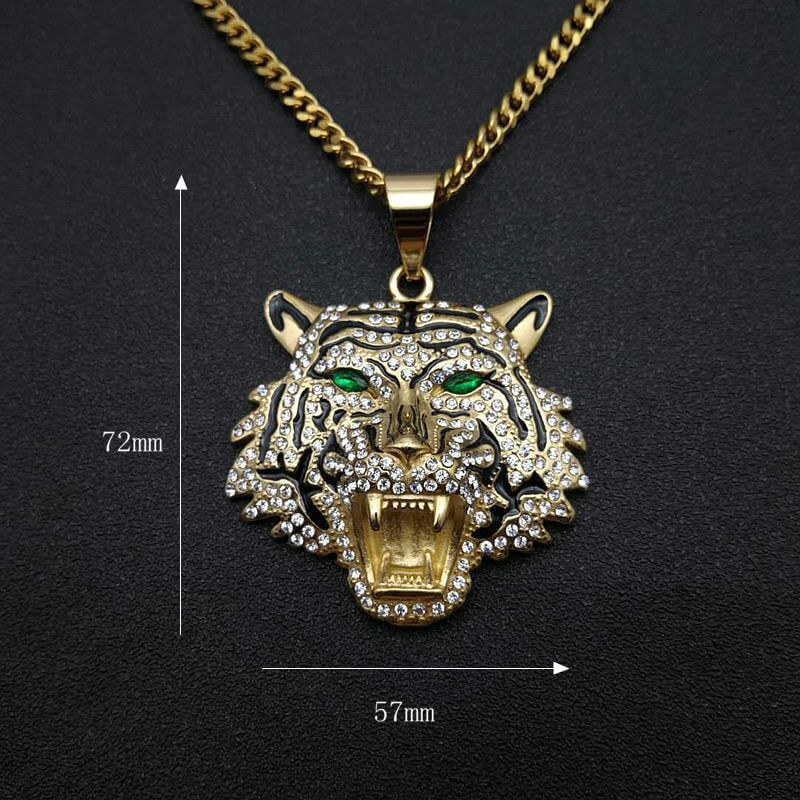 Hip-hop Jewelry Titanium Steel Gold-plated Inlaid Synthetic Cubic Zirconia Tiger Head Pendant