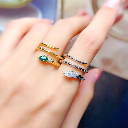 Light Luxury Water Drop Zircon Ring Small Snake Ring Fashion Personality Versatile Winding Snake Ring