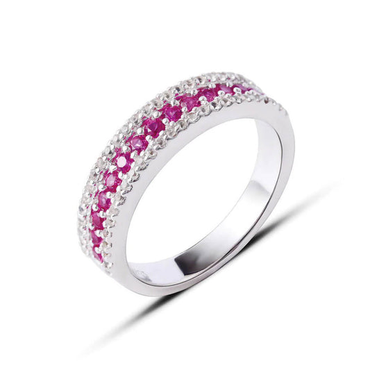 White Gold Ruby Gem Eternity Ring with Full Stones