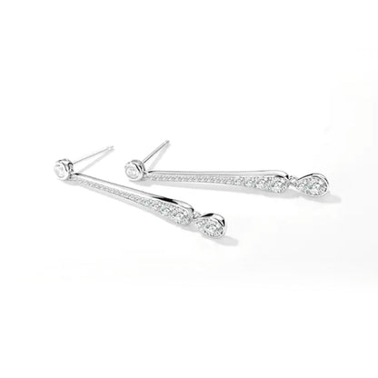 White Gold Full Stones Stick & Drip Drop Earrings