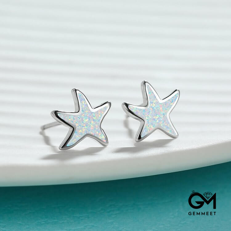 Blue Opal Starfish Earrings