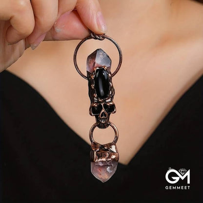 Amethyst Black Onyx Skull Pendant Necklace