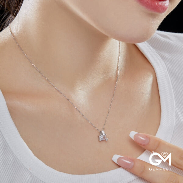 S925 Silver Rectangular Zircon Necklace