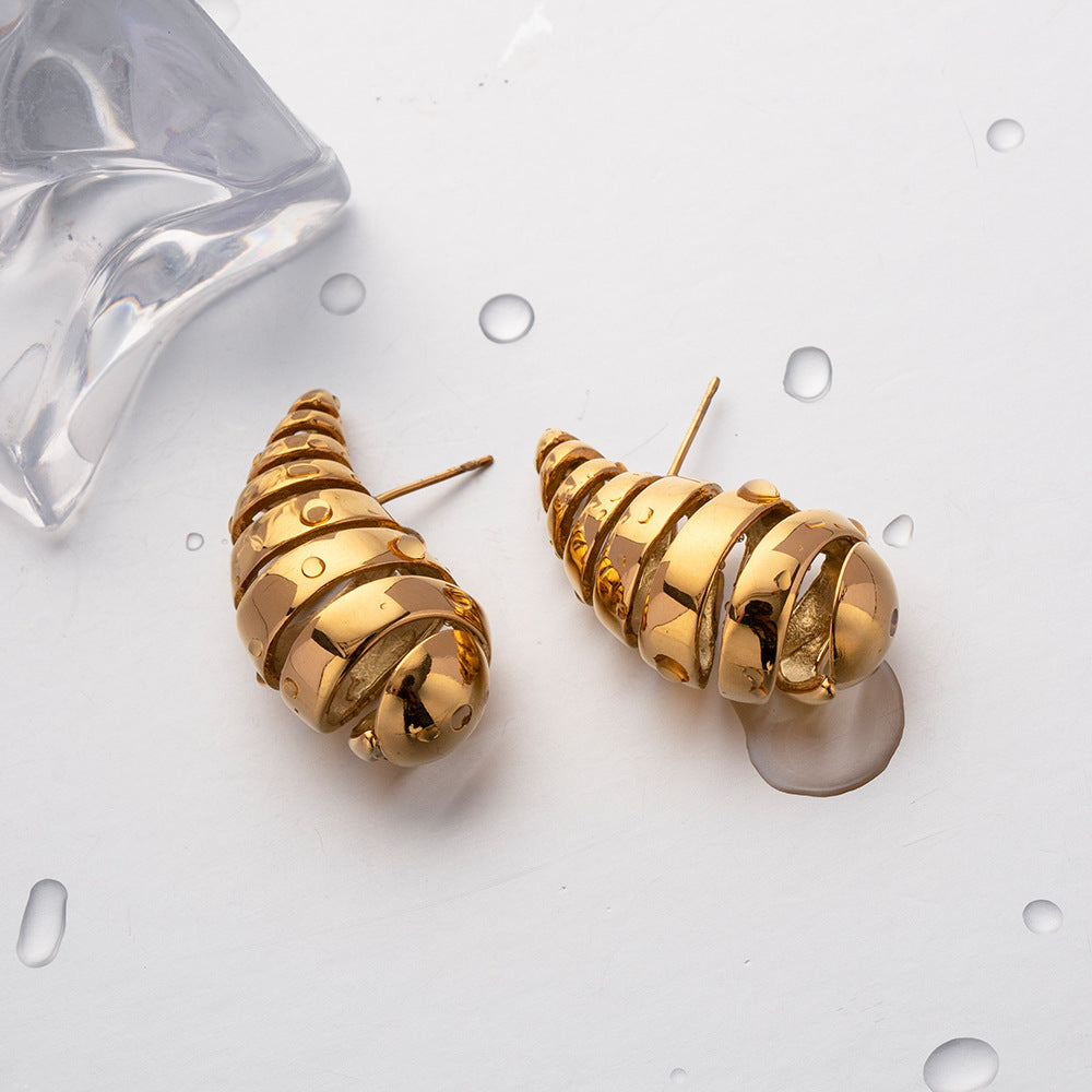 18K gold thread drop titanium steel earrings