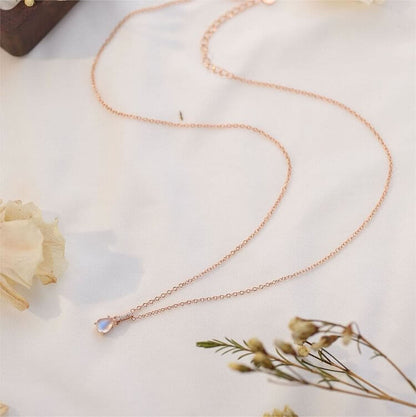 Moonstone Drop Shape Zirconia Pendant Necklace