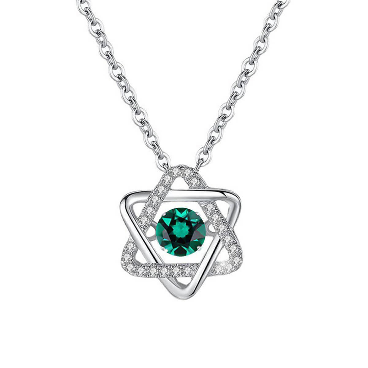 Hollow Magic Hexagram Emerald Beating Pendant Chain