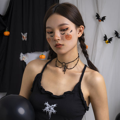 Halloween Layers Choker Black Rose Pendant Necklace