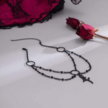 Halloween Layers Choker Black Rose Pendant Necklace