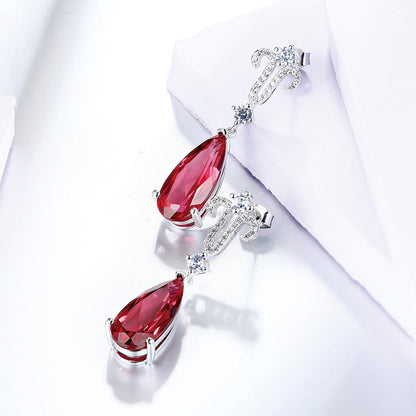 White Gold Full Zultanite Stones Drop Earrings with Pear Brilliant Cut Ruby Gem