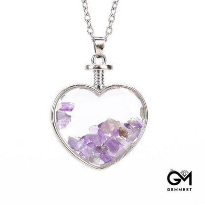 Heart Cut Pendant Gravel Polished Drift Bottle Necklace