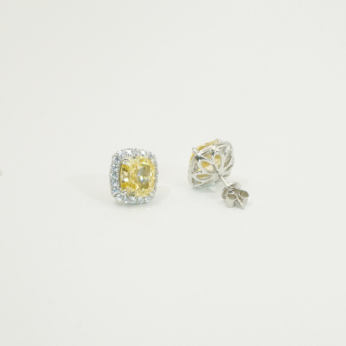 White Gold Plating Square Yellow Sapphire Full Stones Stud Earrings