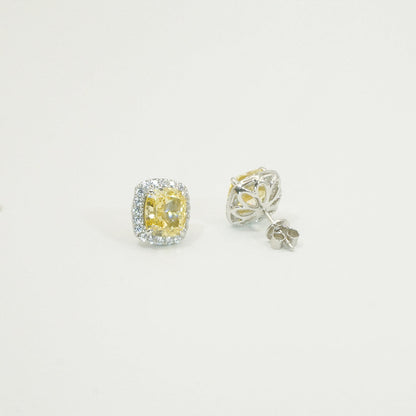 White Gold Plating Square Yellow Sapphire Full Stones Stud Earrings