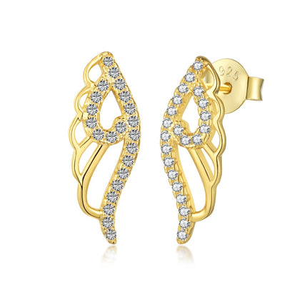 S925 Sterling Silver Wings Hollow Zircon Earrings