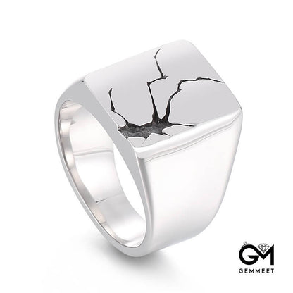 Simple Black Crack Smooth Ring