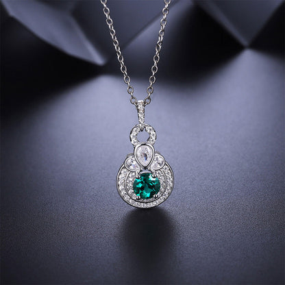 White Gold Fruit Shape Emerald Pendant Chain