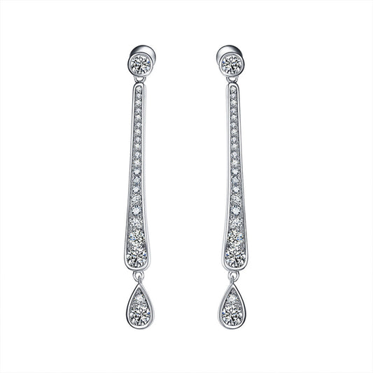 White Gold Full Stones Stick & Drip Drop Earrings