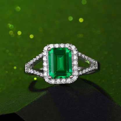 White Gold Halo Emerald Hollow Ring