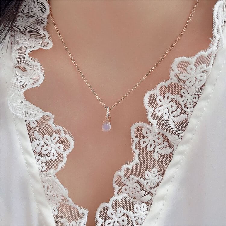 Moonstone Drop Shape Zirconia Pendant Necklace