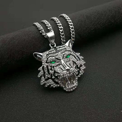 Hip-hop Jewelry Titanium Steel Gold-plated Inlaid Synthetic Cubic Zirconia Tiger Head Pendant