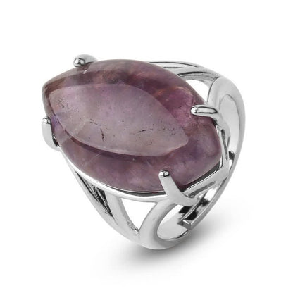 Color Stone Olive Shape Adjustable Ring