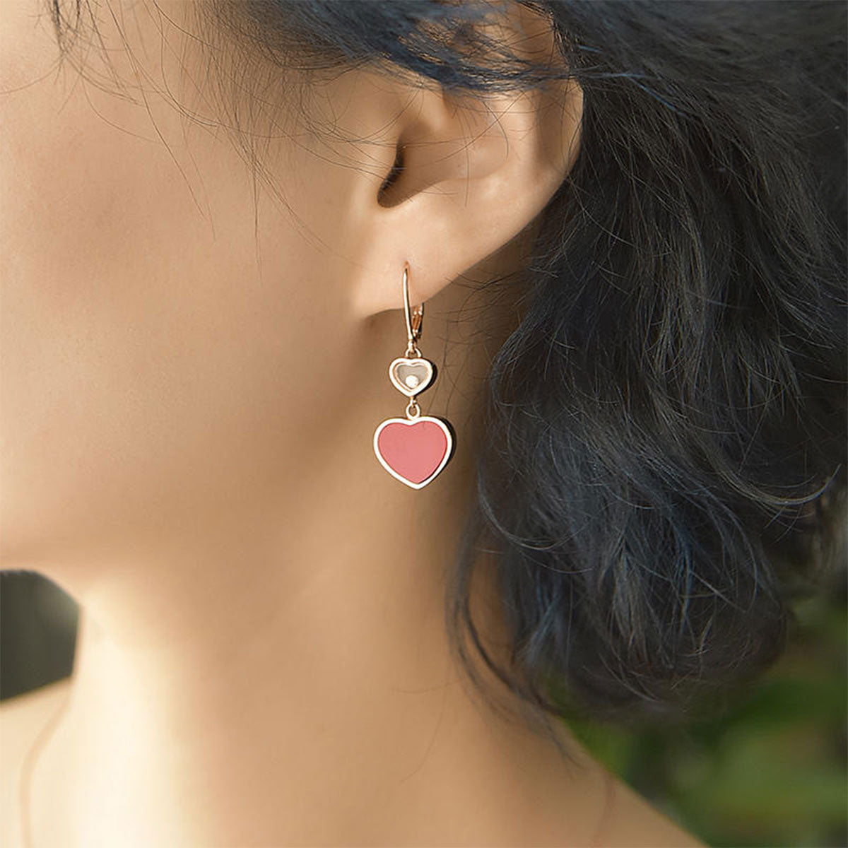 Rose Gold Red Agate Double Heart Shape Stud Earrings