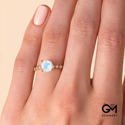 Round Moonstone Rose Gold Ring