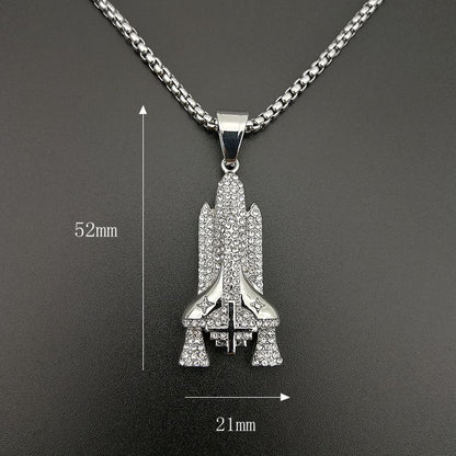 Hip Hop Gold Plated Zirconia Space Rocket Shuttle Pendant