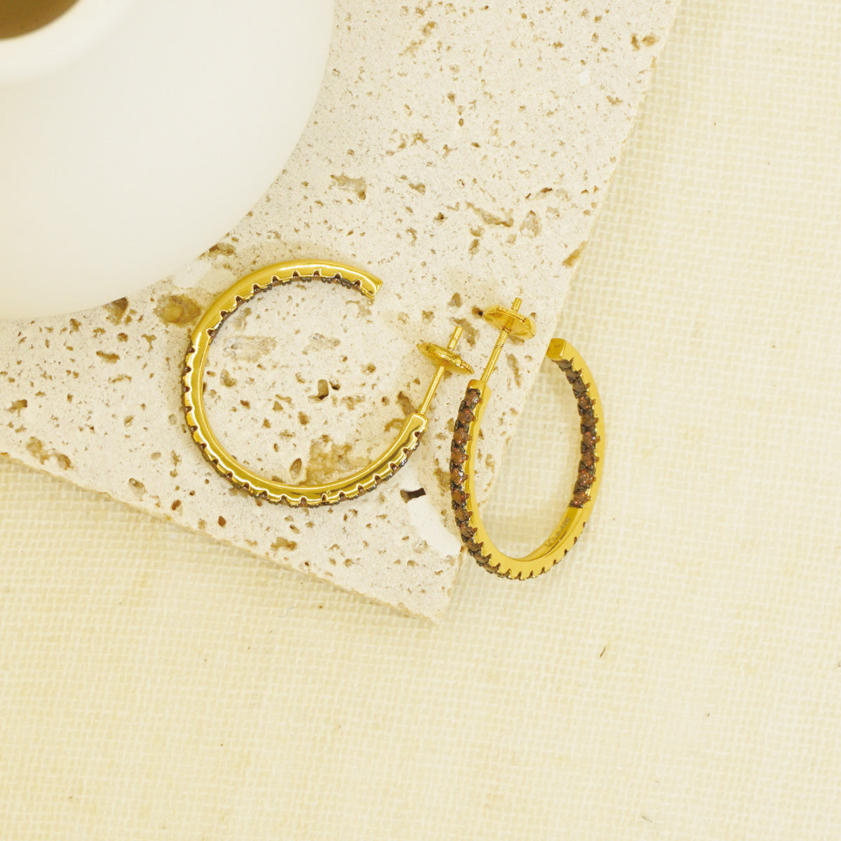 Golden Brown Stones Hoop Earrings