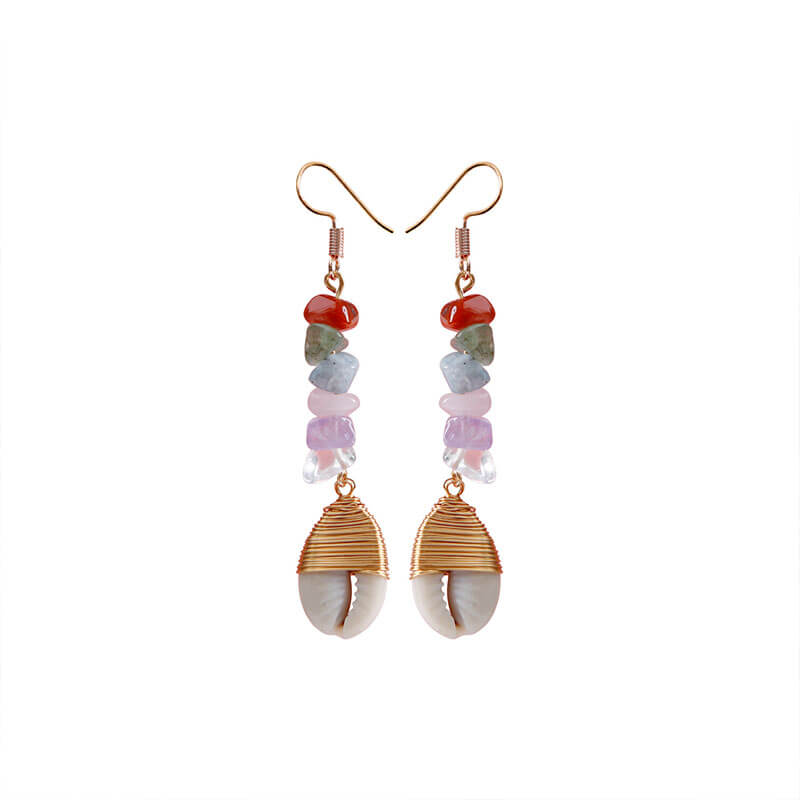 Resort Ocean Style Natural Shell Conch Earrings Haute Chic Bohemian Women's Fashion Hand-woven Earrings