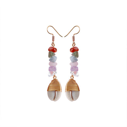 Resort Ocean Style Natural Shell Conch Earrings Haute Chic Bohemian Women's Fashion Hand-woven Earrings