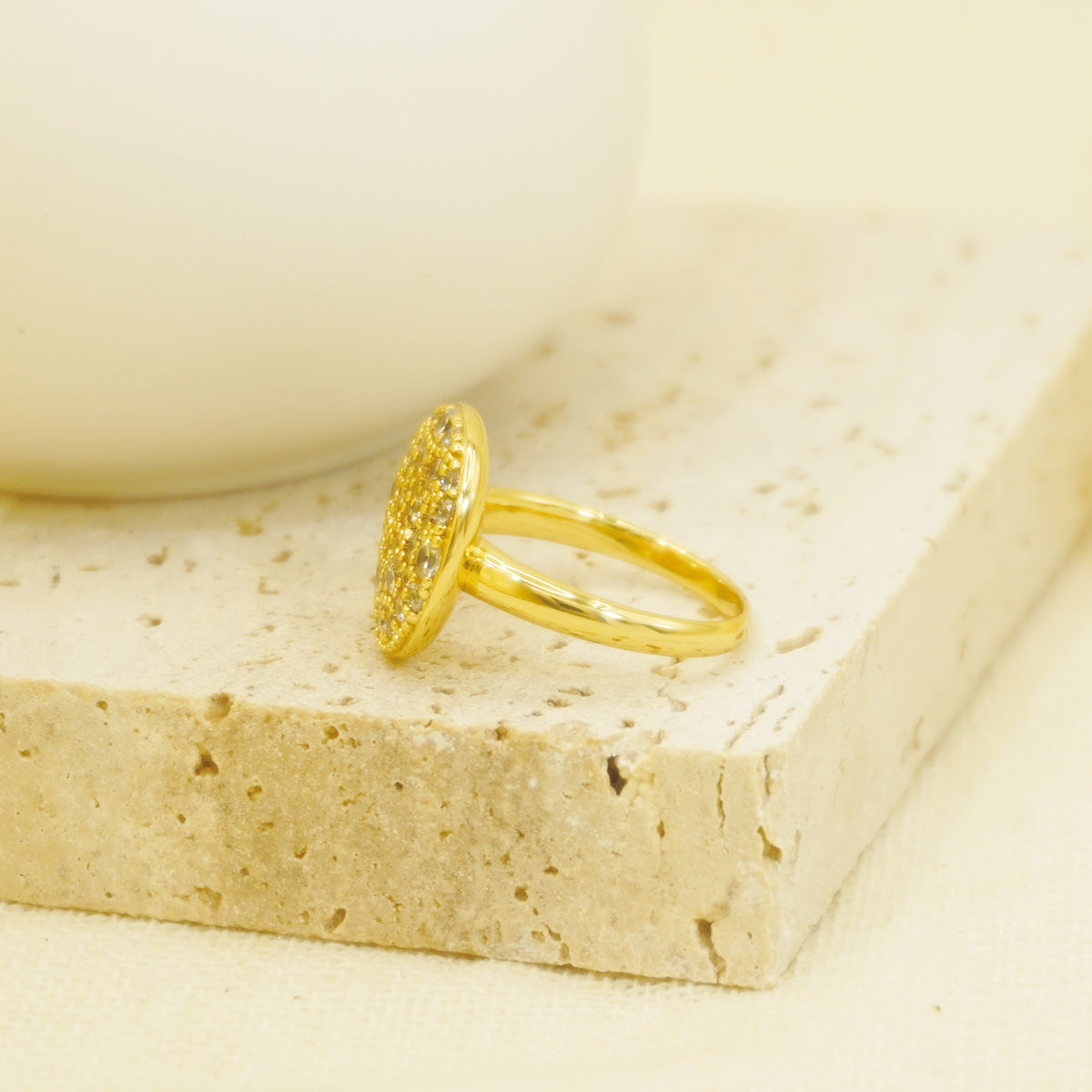 Golden Druzy White Stones Signet Ring