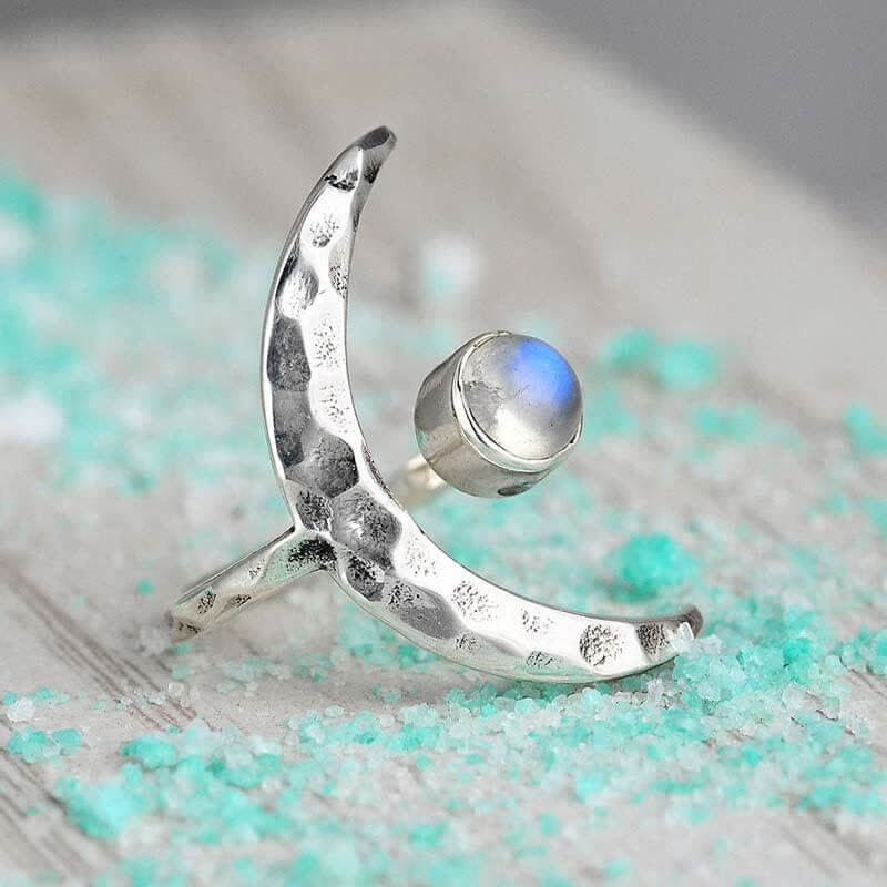 Moonstone Crescent Moon Ring