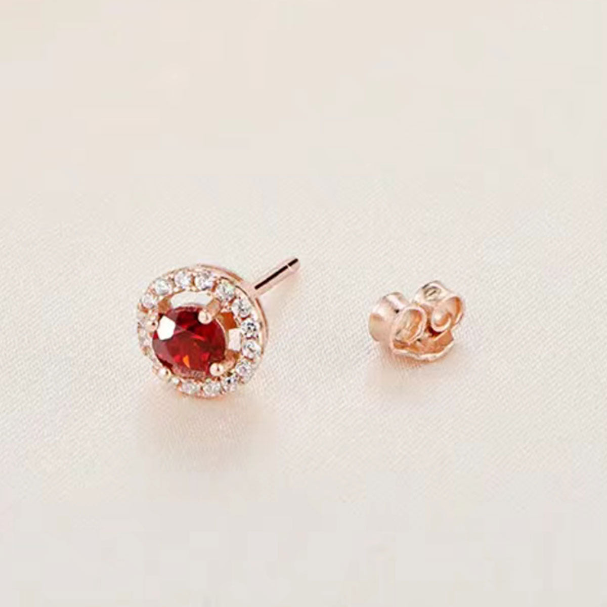 Rose Gold Ruby Gem Full Stones Circle Stud Earrings