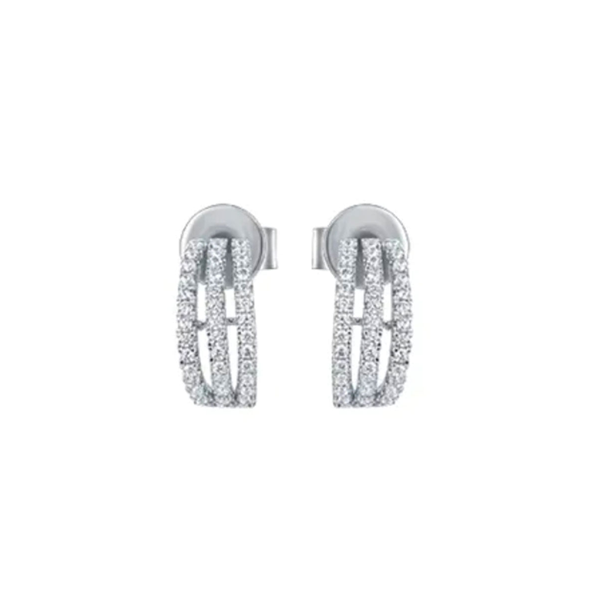 White Gold Cute Full Stones Snap Mini Stud Earrings