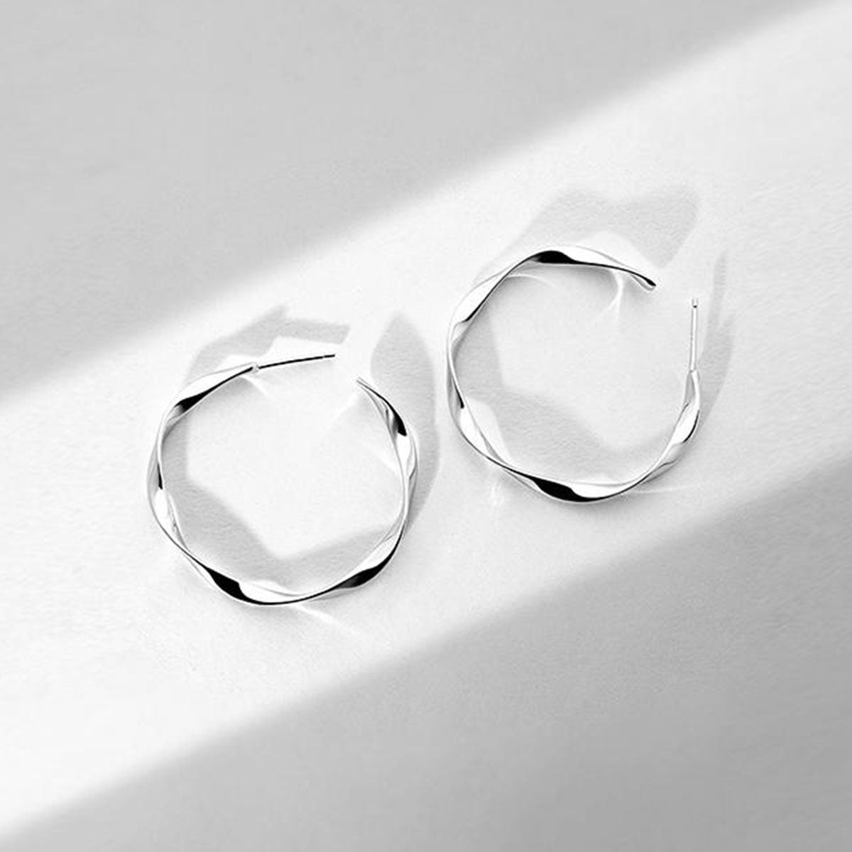 White Gold Distortion Snap Big Hoop Earrings