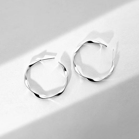 White Gold Distortion Snap Big Hoop Earrings