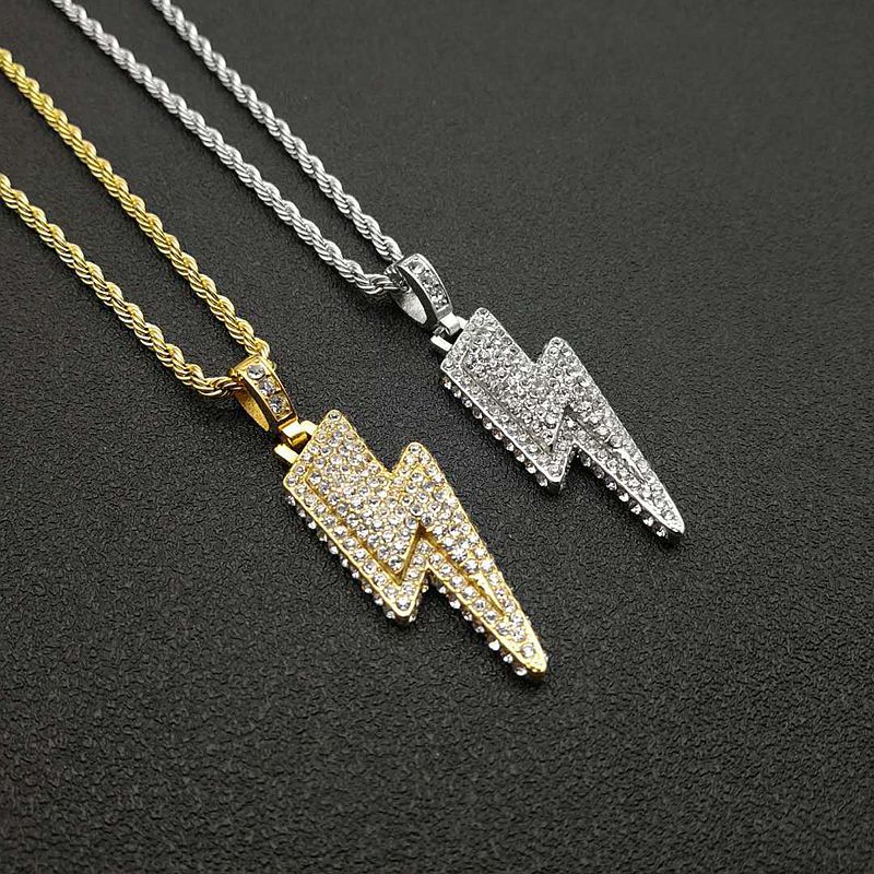 HIPHOP Jewelry Gold Plated Zircon Lightning Pendant