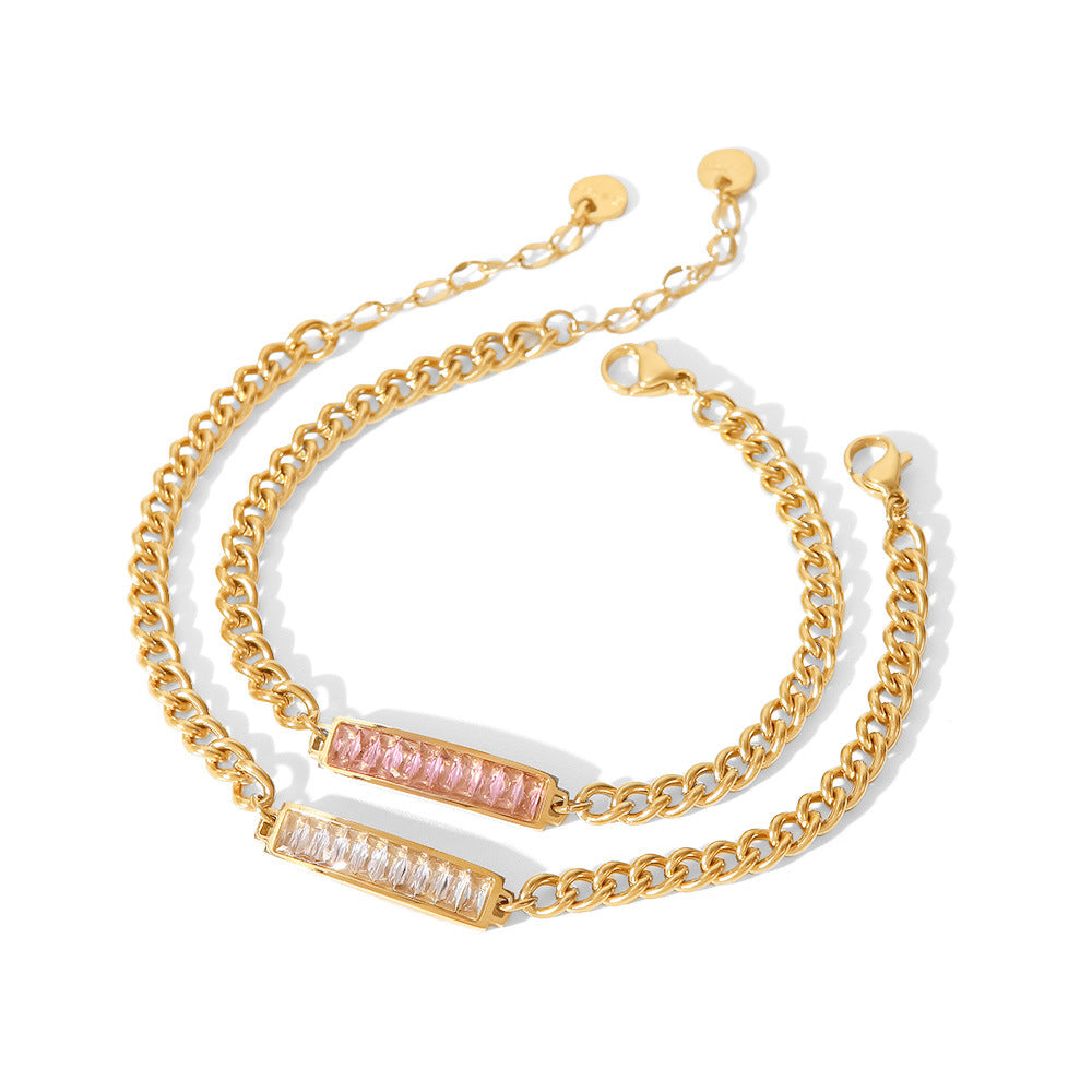 Baguette Shape Crystal Golden Rope Chain  Bracelet